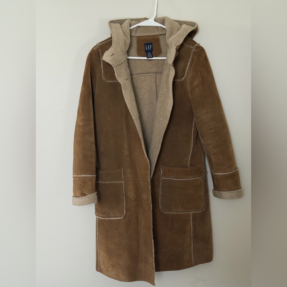 GAP Tan Suede Lined Hooded Coat